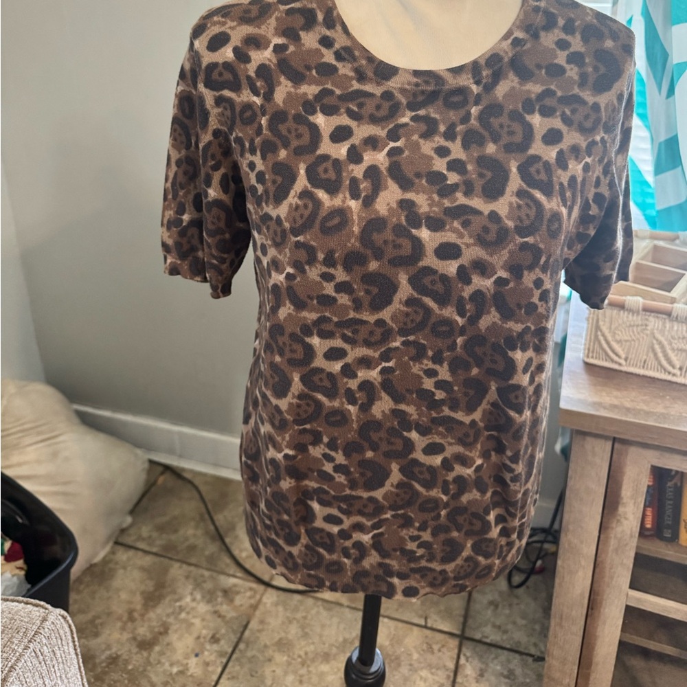 Philosophy Brown Leopard Print Short Sleeve Top